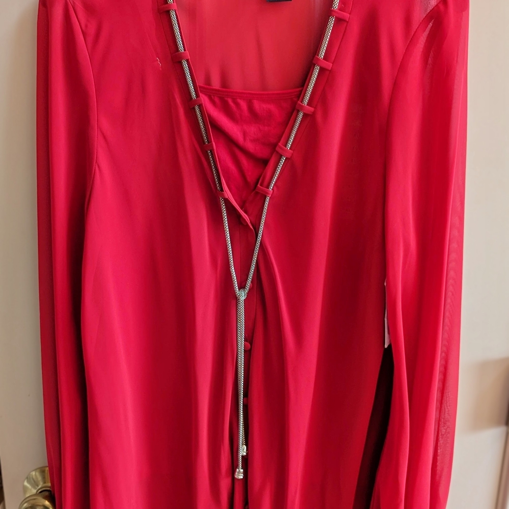 Bisou Bisou Chili Pepper Red Lace-Up Top with Silver Toggle